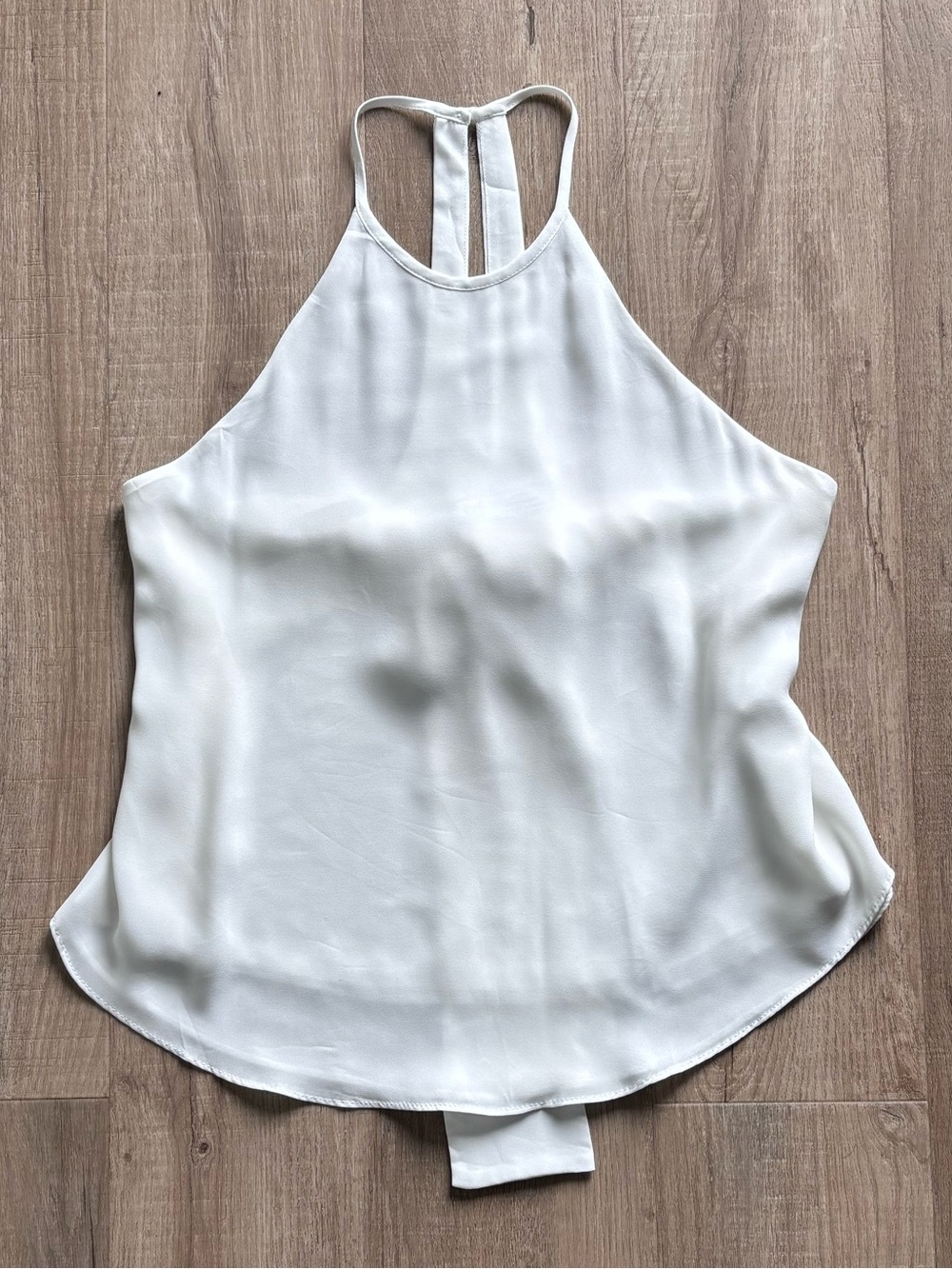 Zara White Flowy Sleeveless High Neck Tie Back Top
